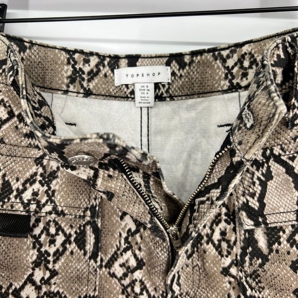 Topshop Skirt Snake Print Denim Mini Utility Pocket Brown Black - Picture 6 of 12